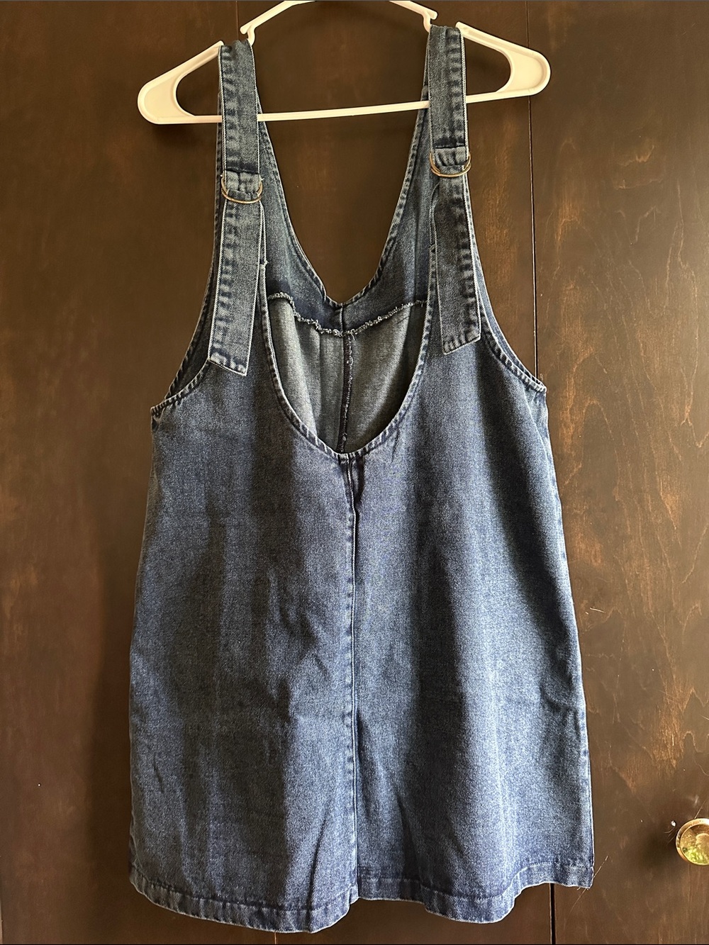 Classic Dark Denim Pinafore Dress with Front Patch Pockets - Picture 6 of 7